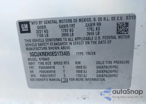 2014 Chevrolet Silverado 1500 2Lt z USA, uszkodzony, nr VIN 3GCUKREH3EG173495